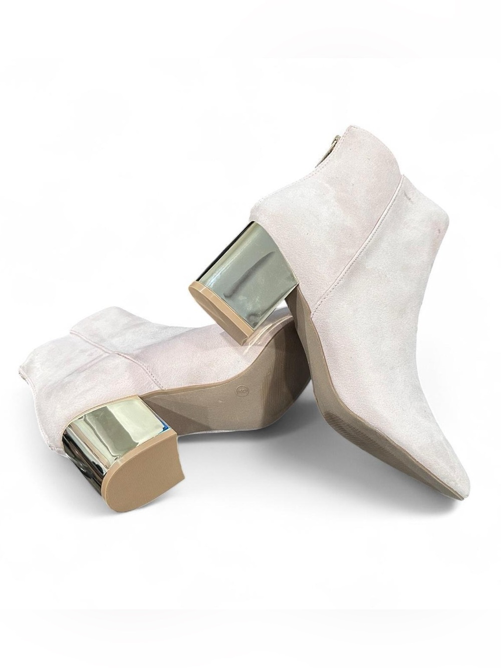 Charlotte Russe Nude Blush Suede Pointed Toe Gold Heel Ankle Booties Size 9